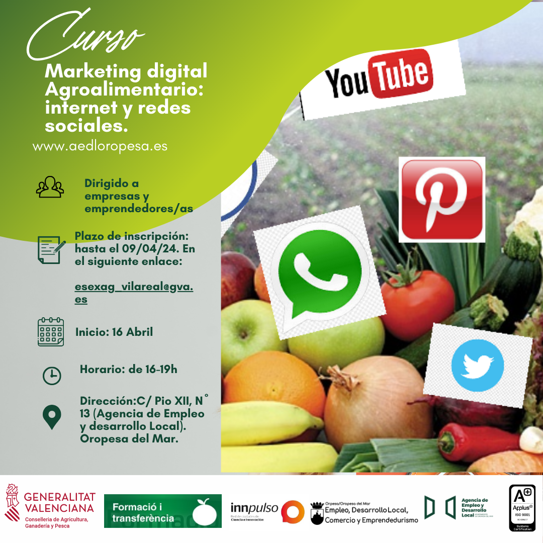 Curso Marketing Digital Agroalimentario: internet y redes sociales.