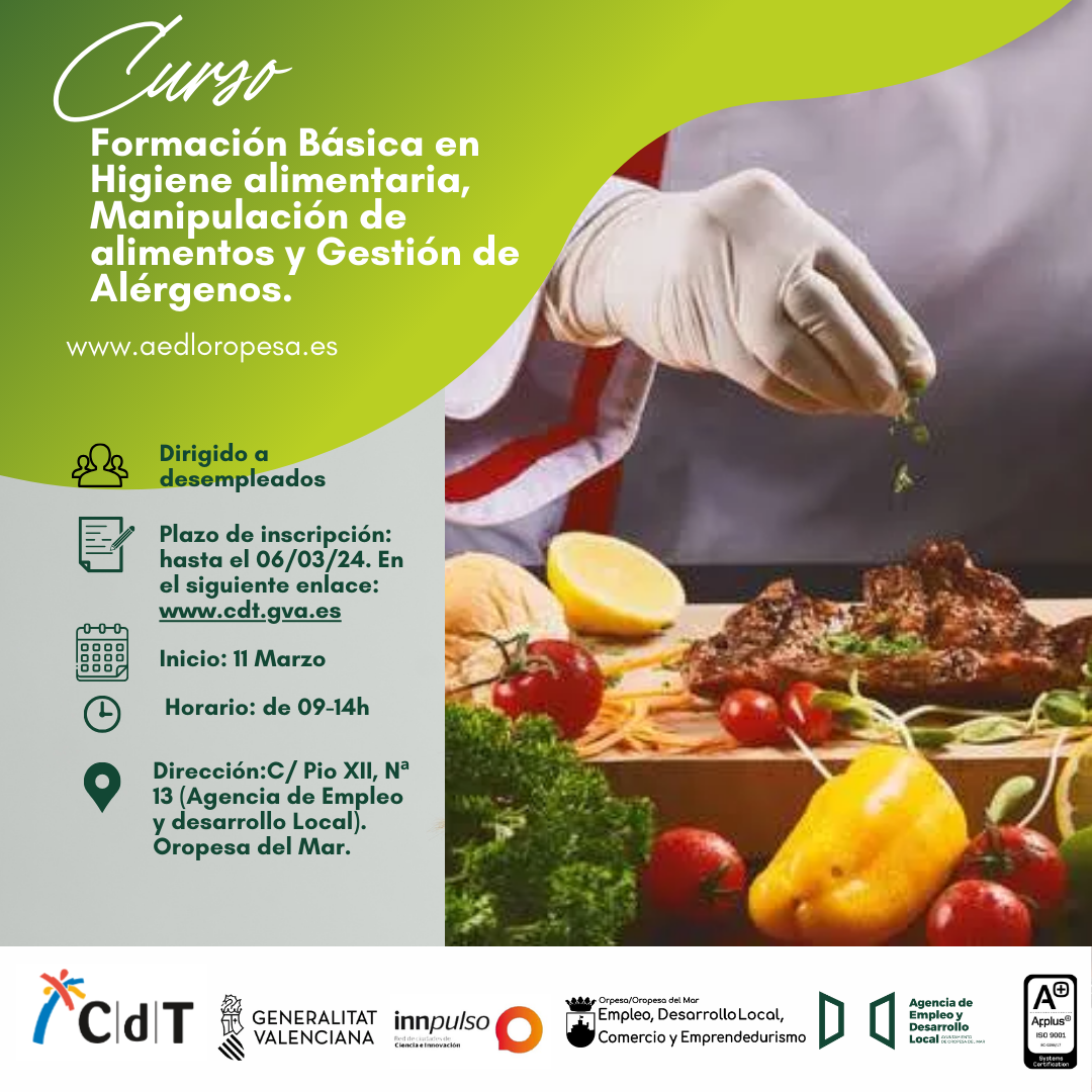 Formación básica en Higiene Alimentaria, Manipulación de Alimentos y Gestión de Alérgenos.