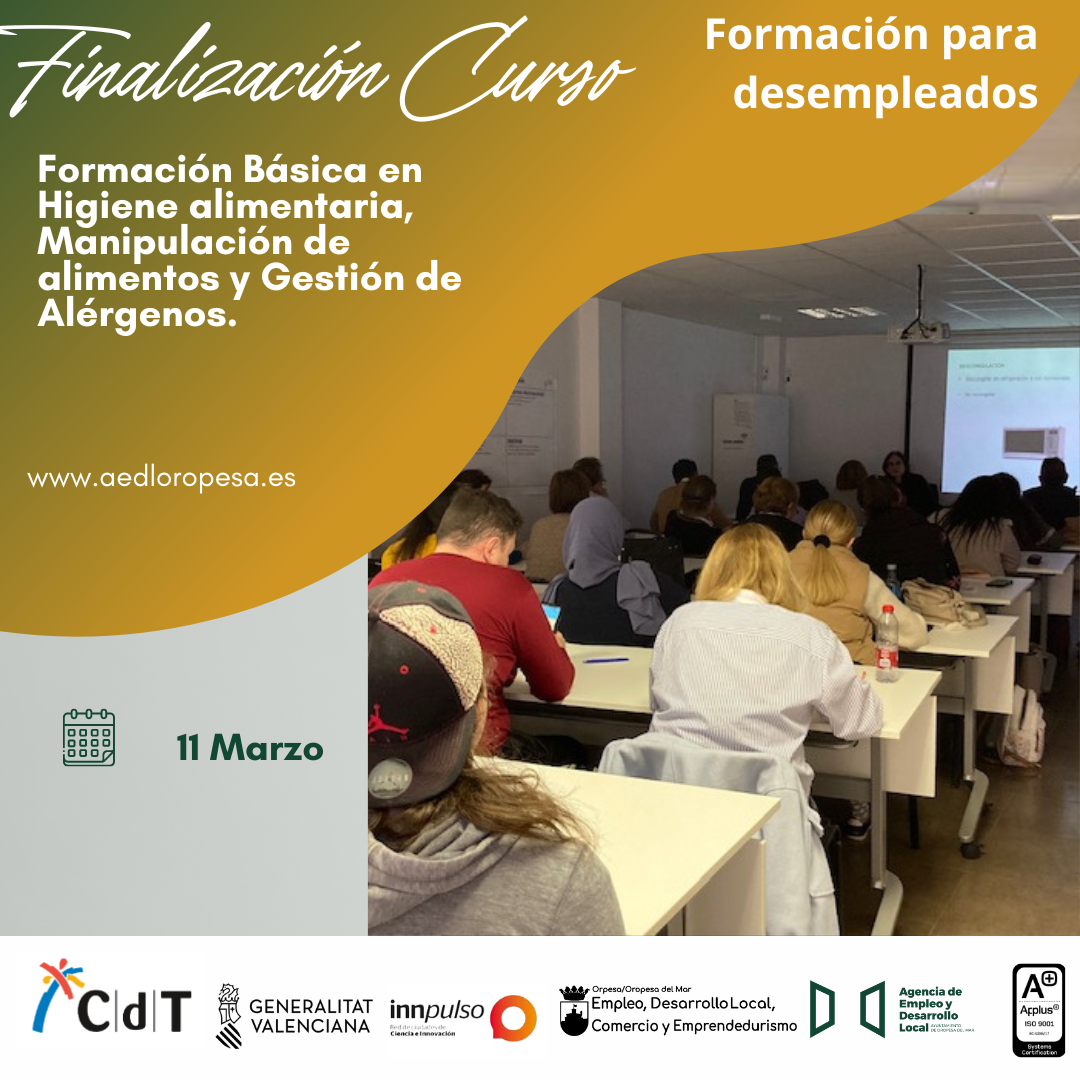 Finalización del Curso: Formación básica en Higiene Alimentaria, Manipulación de Alimentos y Gestión de Alérgenos.