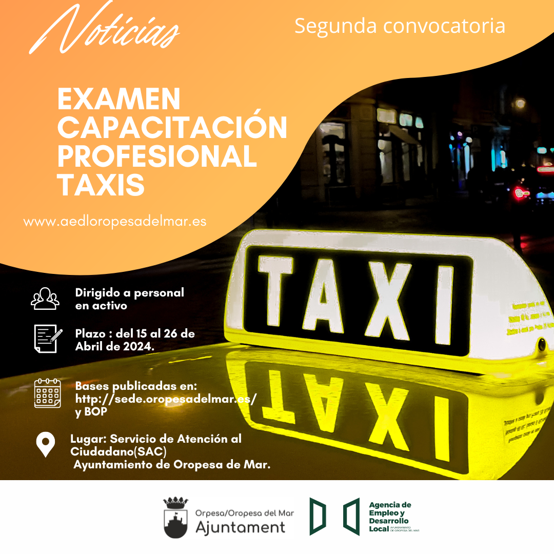 Segunda convocatoria Examen de Capacitación de  Taxistas.