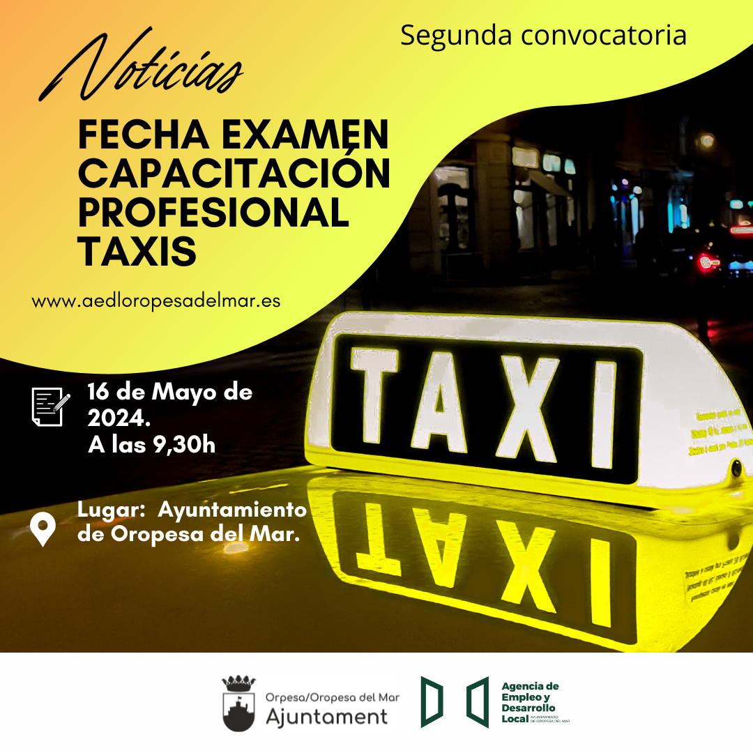 Fecha de Examen de Capacitación Profesional para Taxis.