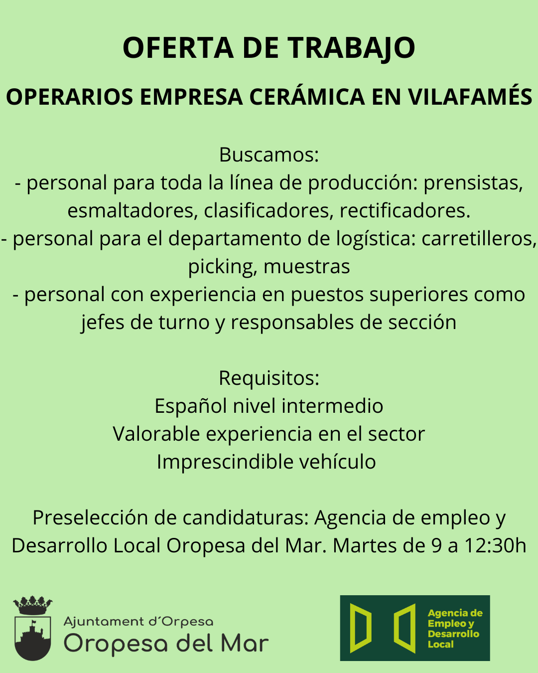 OFERTA DE 20 PUESTOS DE TRABAJO