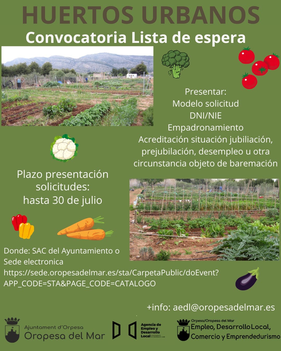 CONVOCATORIA HUERTOS URBANOS - PLAZO ABIERTO HASTA EL 30 DE JULIO