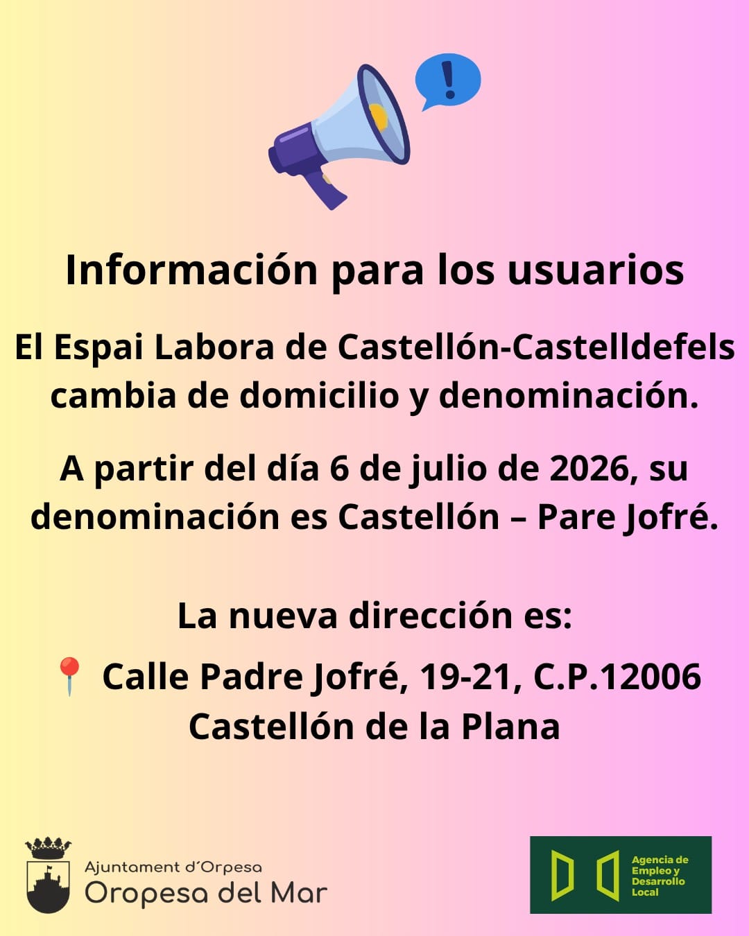 NUEVA DIRECCIÓN DEL ESPAI LABORA